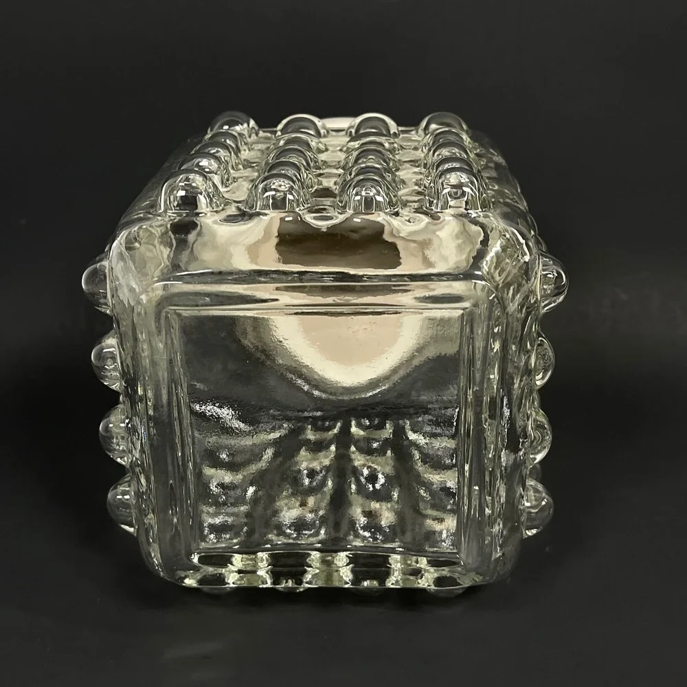 Vintage Hobnail Glass Apothecary Canister Jar Clear Square Ceramic Lid MCM Retro